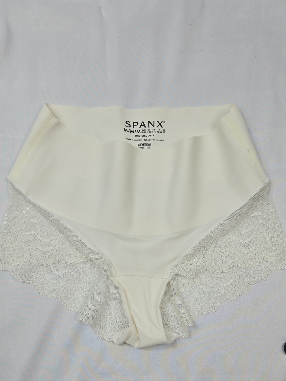 SPANX Cream High-Waist Lace-Trim Shaping Briefs M/M